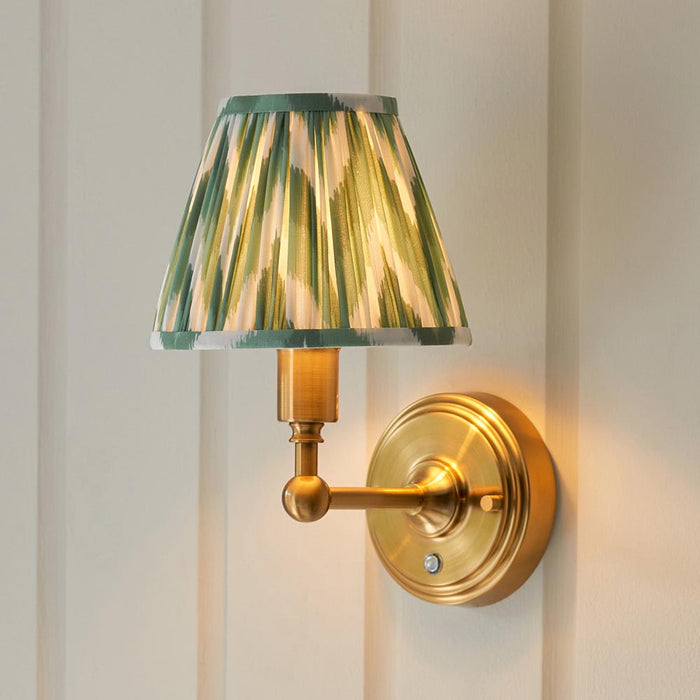 Burley Rechargeable And Zigzag 16cm Cotswold Green Shade Wall Light In Brushed Aged Brass