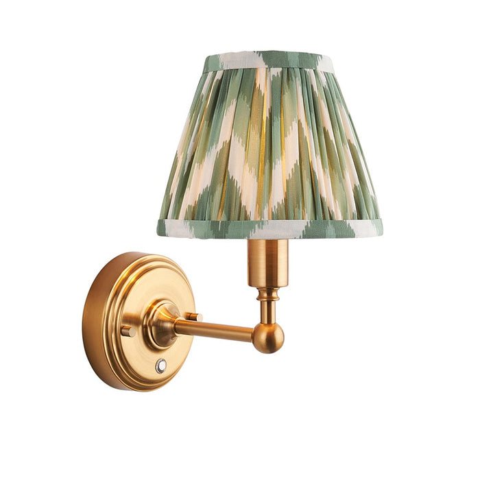 Burley Rechargeable And Zigzag 16cm Cotswold Green Shade Wall Light In Brushed Aged Brass