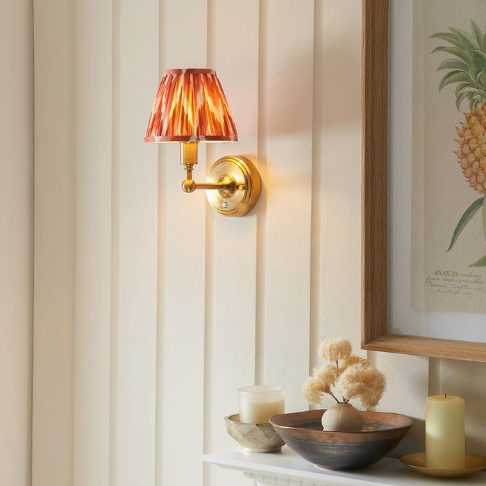 Burley Rechargeable And Zigzag 16cm Apricot Orange Shade Wall Light In Brushed Aged Brass