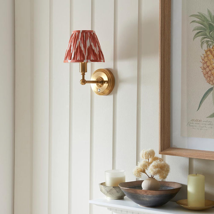 Burley Rechargeable And Zigzag 16cm Apricot Orange Shade Wall Light In Brushed Aged Brass