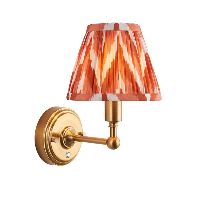 Burley Rechargeable And Zigzag 16cm Apricot Orange Shade Wall Light In Brushed Aged Brass