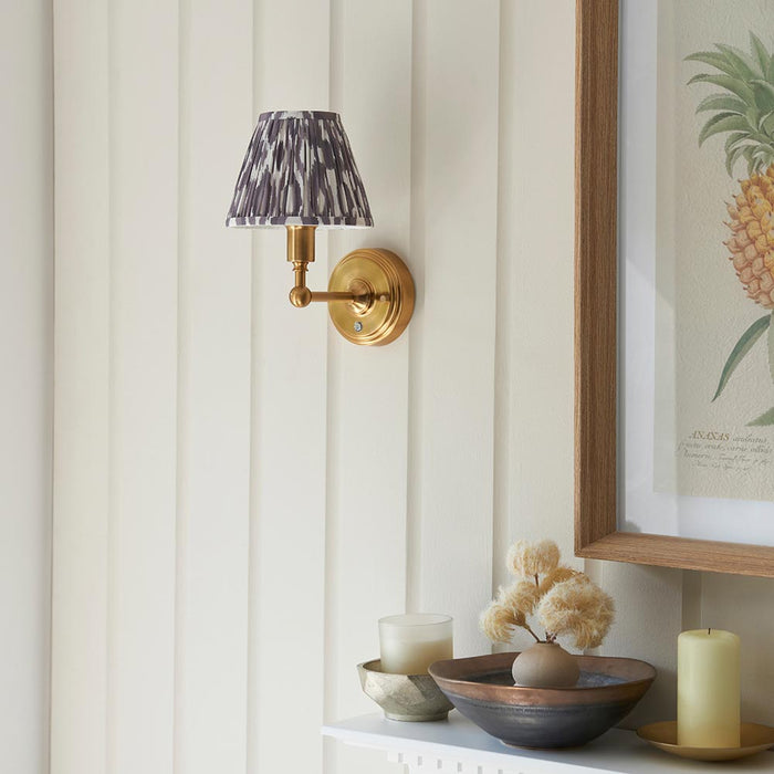 Burley Rechargeable And Ikat 16cm Pearl Grey Shade Wall Light In Brushed Aged Brass