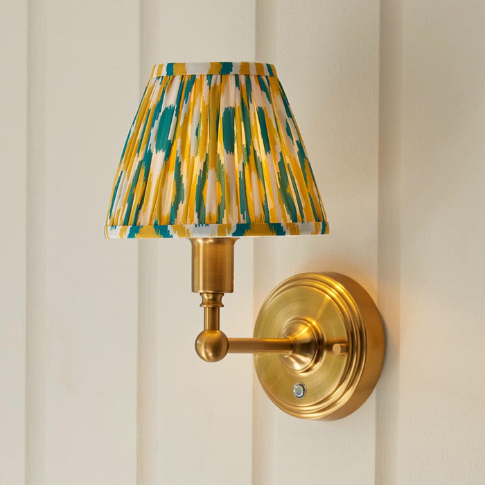 Burley Rechargeable And Ikat 16cm Yellow And Jade Shade Wall Light In Brushed Aged Brass