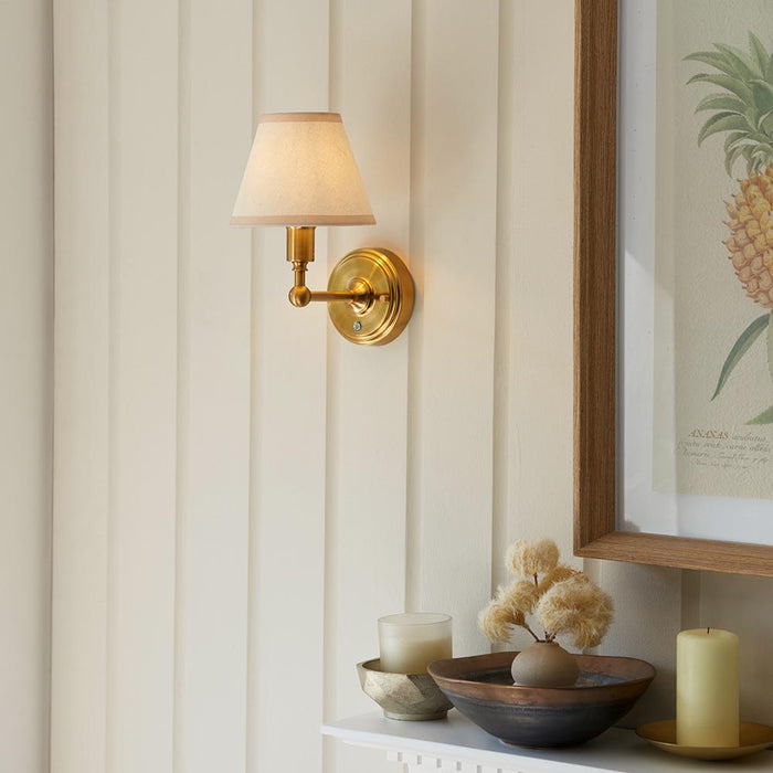 Burley Rechargeable And Ivy 16cm Vintage White Shade Wall Light In Brushed Aged Brass