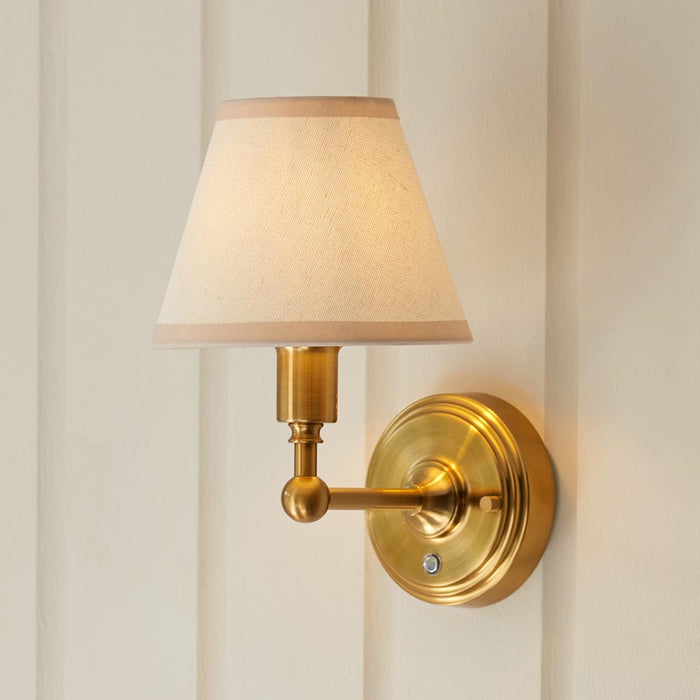 Burley Rechargeable And Ivy 16cm Vintage White Shade Wall Light In Brushed Aged Brass