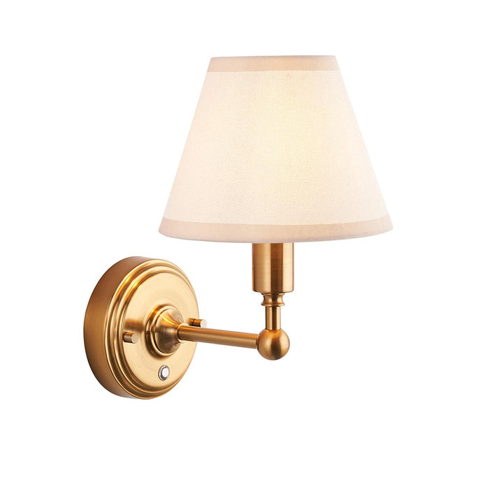 Burley Rechargeable And Ivy 16cm Vintage White Shade Wall Light In Brushed Aged Brass