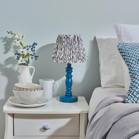 Bibury And Leaf 20cm Pearl Grey Fabric Shade Table Lamp In Satin Marlin Blue