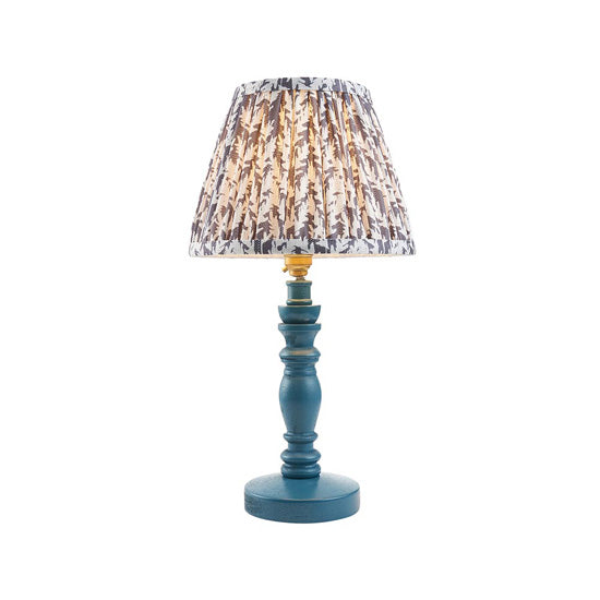 Bibury And Leaf 20cm Pearl Grey Fabric Shade Table Lamp In Satin Marlin Blue