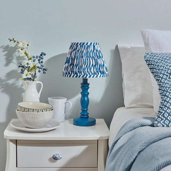 Bibury And Ripple 20cm Marlin Blue Fabric Shade Table Lamp In Satin Marlin Blue