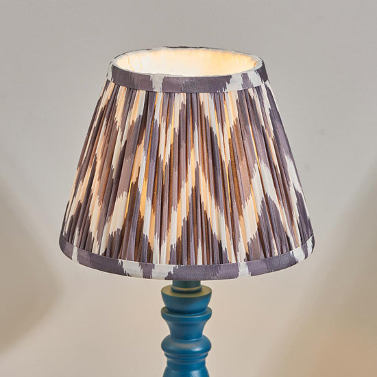 Bibury And Zigzag 20cm Pearl Grey Fabric Shade Table Lamp In Satin Marlin Blue