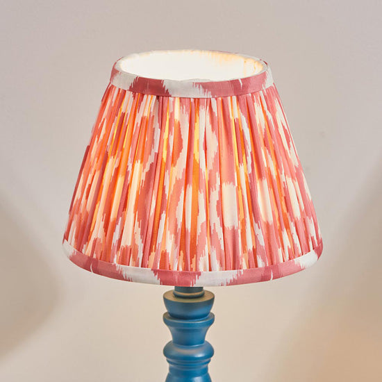 Bibury And Ikat 20cm Coral Pink Fabric Shade Table Lamp In Satin Marlin Blue