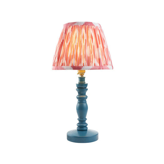 Bibury And Ikat 20cm Coral Pink Fabric Shade Table Lamp In Satin Marlin Blue