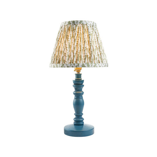 Bibury And Leaf 20cm Herb Garden Green Fabric Shade Table Lamp In Satin Marlin Blue