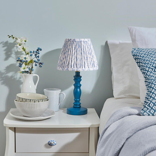 Bibury And Leaf 20cm Shell Bay Blue Fabric Shade Table Lamp In Satin Marlin Blue