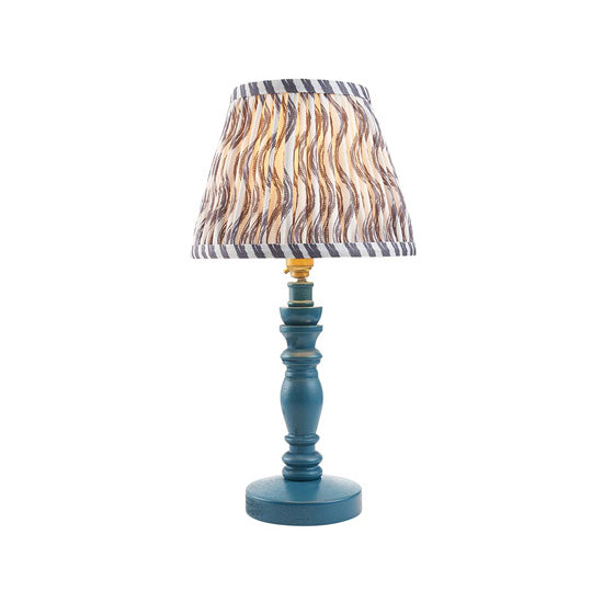 Bibury And Ripple 20cm Pearl Grey Fabric Shade Table Lamp In Satin Marlin Blue