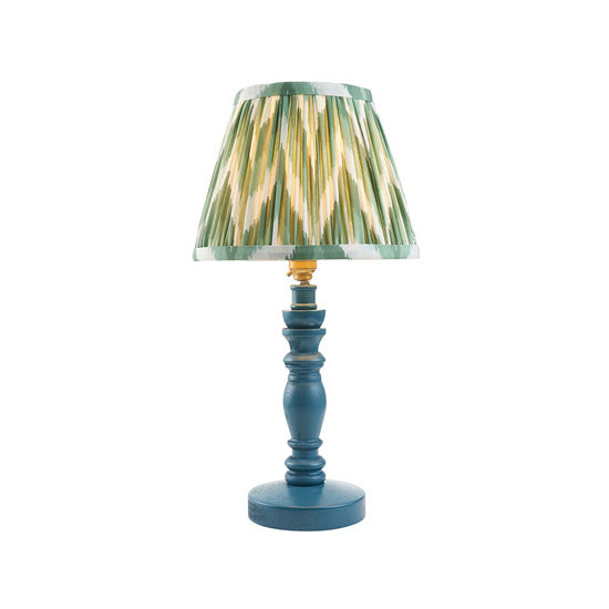 Bibury And Zigzag 20cm Costswold Green Fabric Shade Table Lamp In Satin Marlin Blue