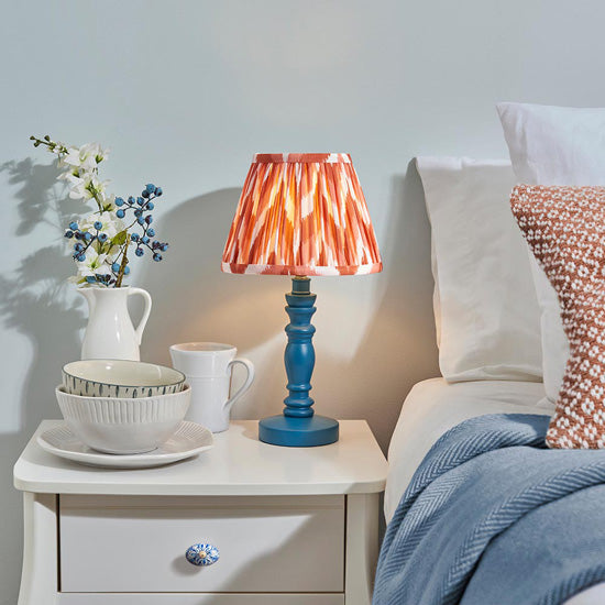 Bibury And Zigzag 20cm Apricot Orange Fabric Shade Table Lamp In Satin Marlin Blue