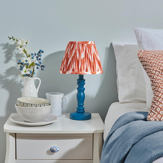 Bibury And Zigzag 20cm Apricot Orange Fabric Shade Table Lamp In Satin Marlin Blue