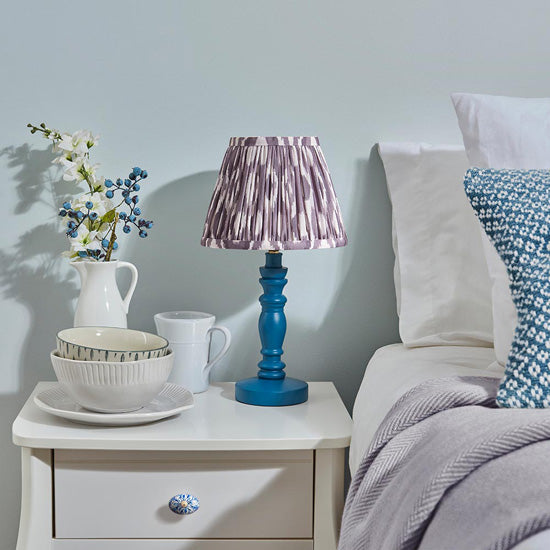 Bibury And Ikat 20cm Pearl Grey Fabric Shade Table Lamp In Satin Marlin Blue