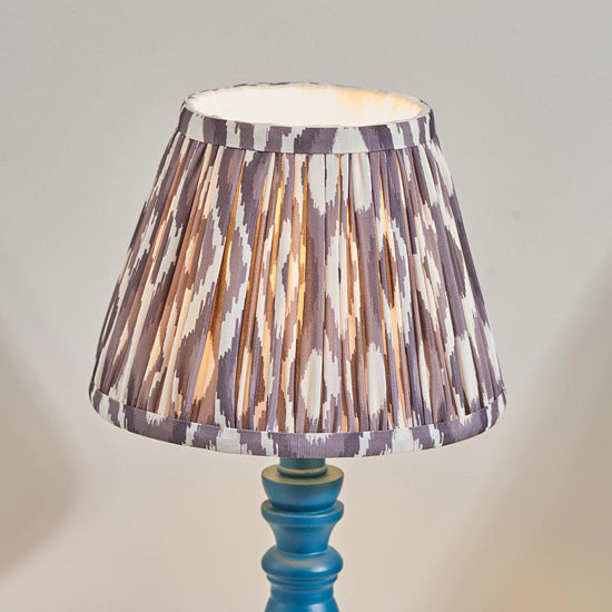 Bibury And Ikat 20cm Pearl Grey Fabric Shade Table Lamp In Satin Marlin Blue