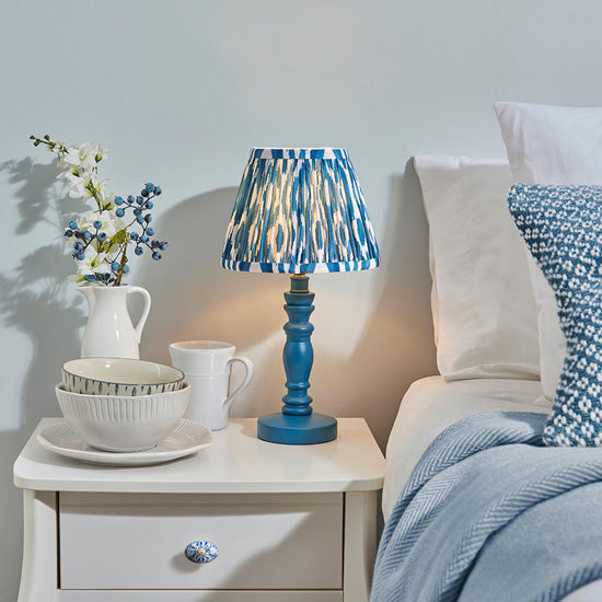 Bibury And Ikat 20cm Marlin Blue Fabric Shade Table Lamp In Satin Marlin Blue