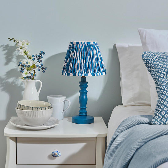 Bibury And Ikat 20cm Marlin Blue Fabric Shade Table Lamp In Satin Marlin Blue