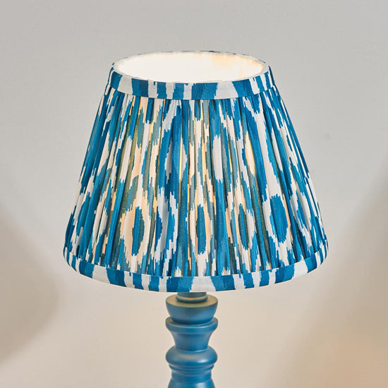 Bibury And Ikat 20cm Marlin Blue Fabric Shade Table Lamp In Satin Marlin Blue