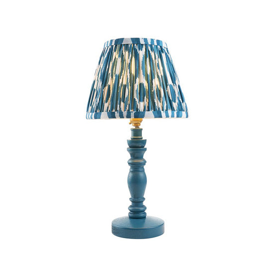 Bibury And Ikat 20cm Marlin Blue Fabric Shade Table Lamp In Satin Marlin Blue