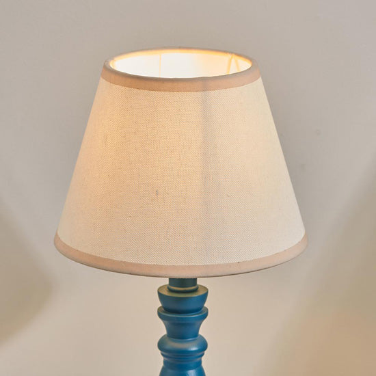 Bibury And Ivy 20cm Vintage White Fabric Shade Table Lamp In Satin Marlin Blue