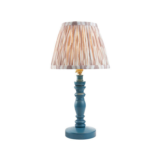 Bibury And Ikat 20cm Neutral Fabric Shade Table Lamp In Satin Marlin Blue