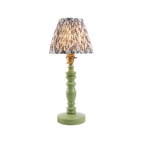 Bibury And Leaf 16cm Pearl Grey Fabric Shade Table Lamp In Satin Cotswold Green