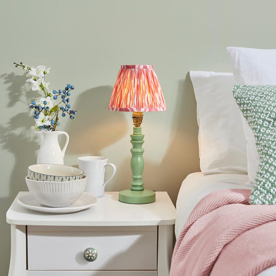 Bibury And Ikat 16cm Coral Pink Fabric Shade Table Lamp In Satin Cotswold Green