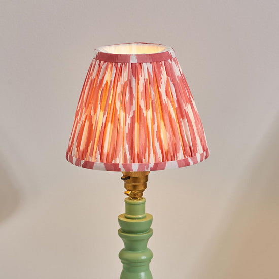 Bibury And Ikat 16cm Coral Pink Fabric Shade Table Lamp In Satin Cotswold Green