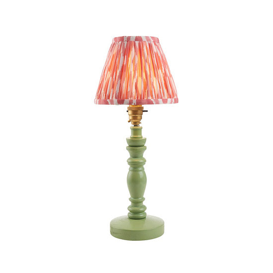 Bibury And Ikat 16cm Coral Pink Fabric Shade Table Lamp In Satin Cotswold Green