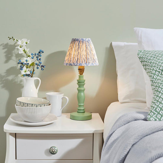 Bibury And Leaf 16cm Shell Bay Blue Fabric Shade Table Lamp In Satin Cotswold Green