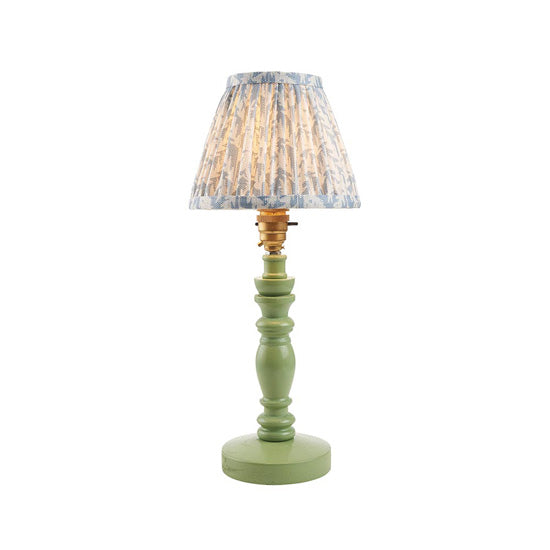 Bibury And Leaf 16cm Shell Bay Blue Fabric Shade Table Lamp In Satin Cotswold Green