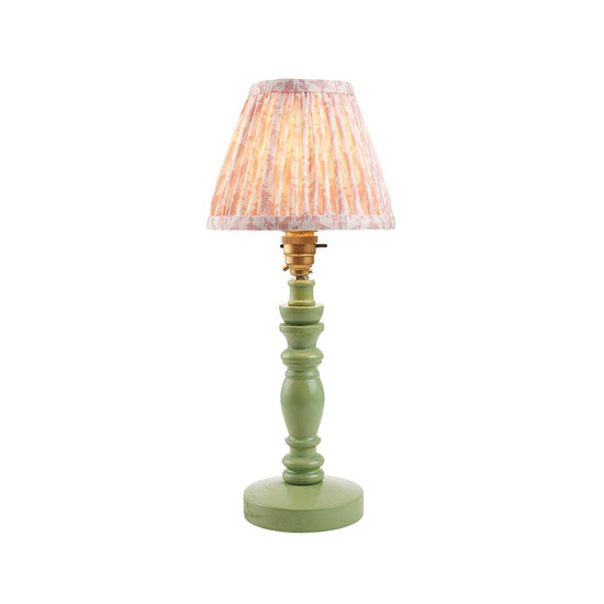 Bibury And Leaf 16cm Peachy Keen Fabric Shade Table Lamp In Satin Cotswold Green