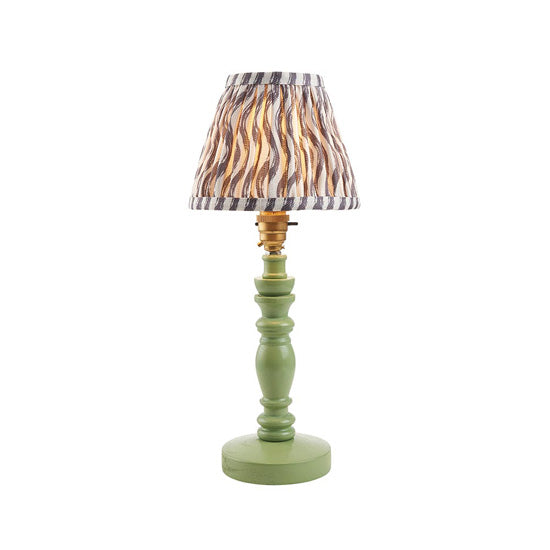 Bibury And Ripple 16cm Pearl Grey Fabric Shade Table Lamp In Satin Cotswold Green