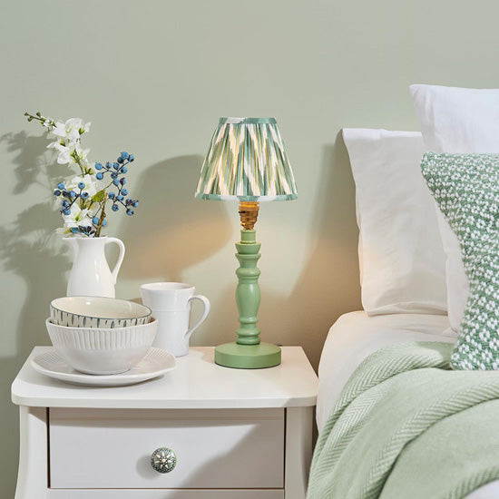 Bibury And Zigzag 16cm Cotswold Green Fabric Shade Table Lamp In Satin Cotswold Green