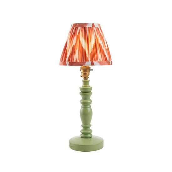 Bibury And Zigzag 16cm Apricot Orange Fabric Shade Table Lamp In Satin Cotswold Green