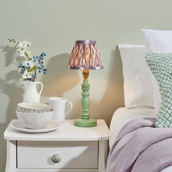 Bibury And Ikat 16cm Pearl Grey Fabric Shade Table Lamp In Satin Cotswold Green