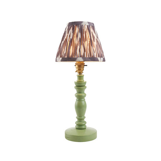 Bibury And Ikat 16cm Pearl Grey Fabric Shade Table Lamp In Satin Cotswold Green