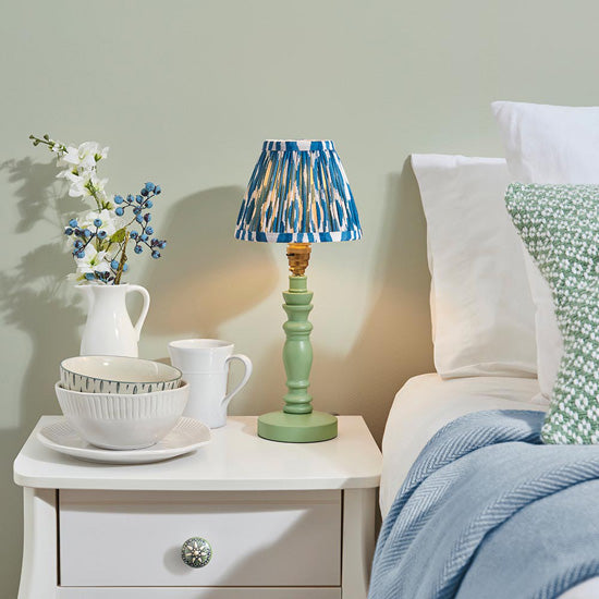 Bibury And Ikat 16cm Marlin Blue Fabric Shade Table Lamp In Satin Cotswold Green