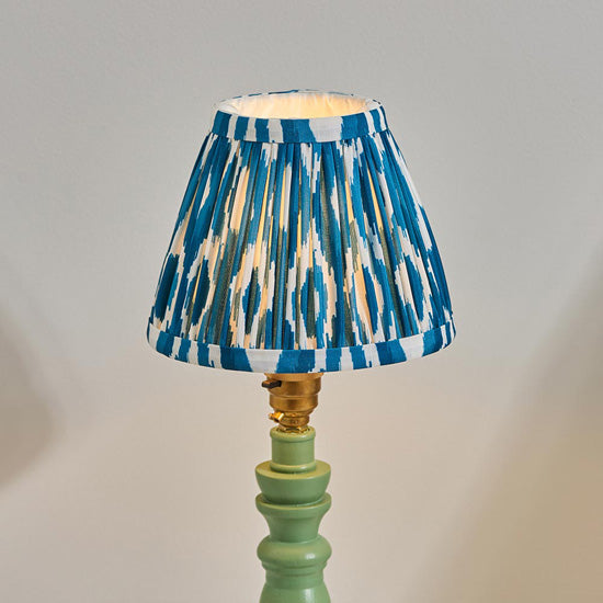 Bibury And Ikat 16cm Marlin Blue Fabric Shade Table Lamp In Satin Cotswold Green