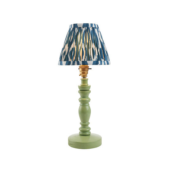 Bibury And Ikat 16cm Marlin Blue Fabric Shade Table Lamp In Satin Cotswold Green