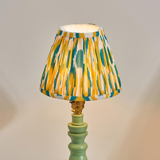 Bibury And Ikat 16cm Yellow And Jade Fabric Shade Table Lamp In Satin Cotswold Green