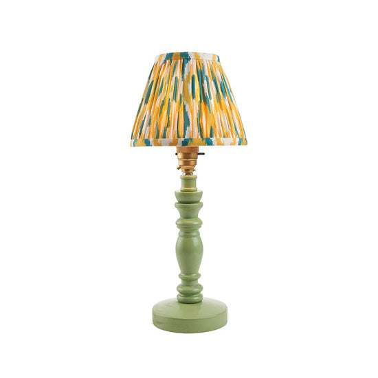 Bibury And Ikat 16cm Yellow And Jade Fabric Shade Table Lamp In Satin Cotswold Green