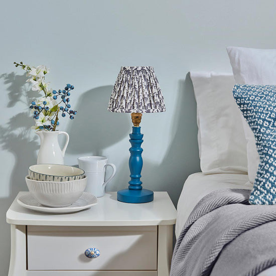 Bibury And Leaf 16cm Pearl Grey Fabric Shade Table Lamp In Satin Marlin Blue