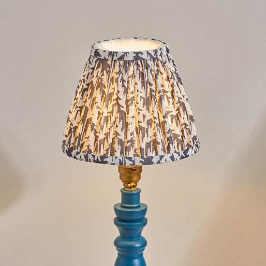 Bibury And Leaf 16cm Pearl Grey Fabric Shade Table Lamp In Satin Marlin Blue