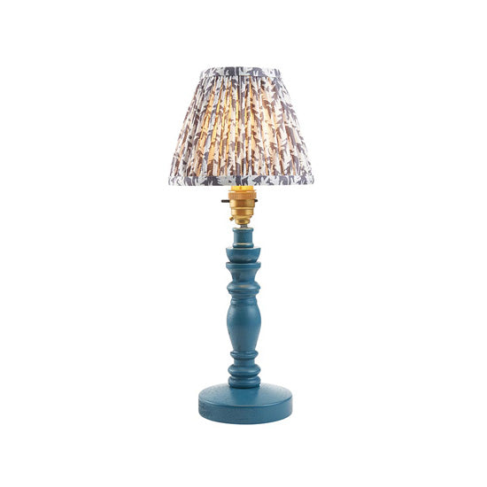 Bibury And Leaf 16cm Pearl Grey Fabric Shade Table Lamp In Satin Marlin Blue